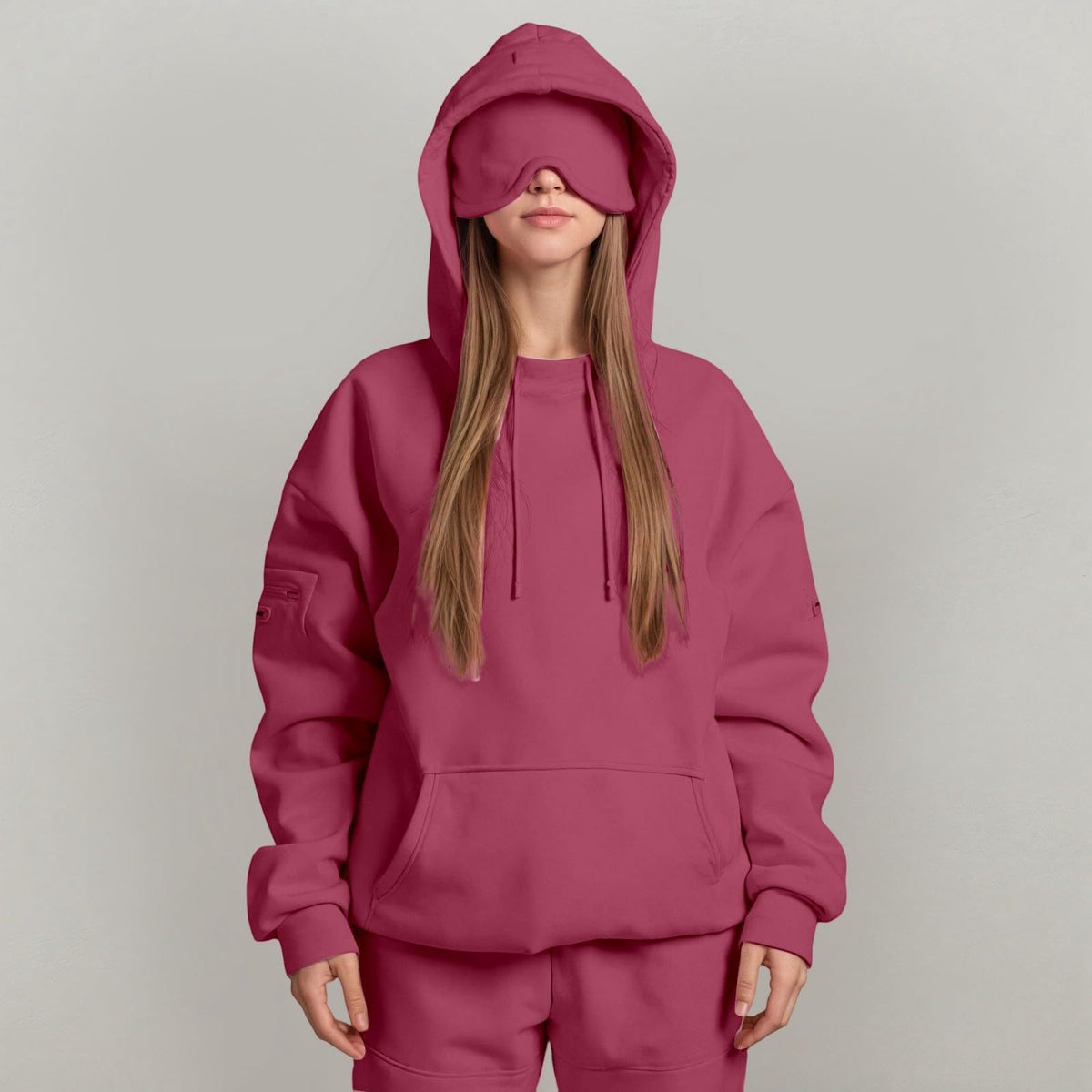 Casual Pullover Hoodie with Built-in Eye Mask - HCDSHOP