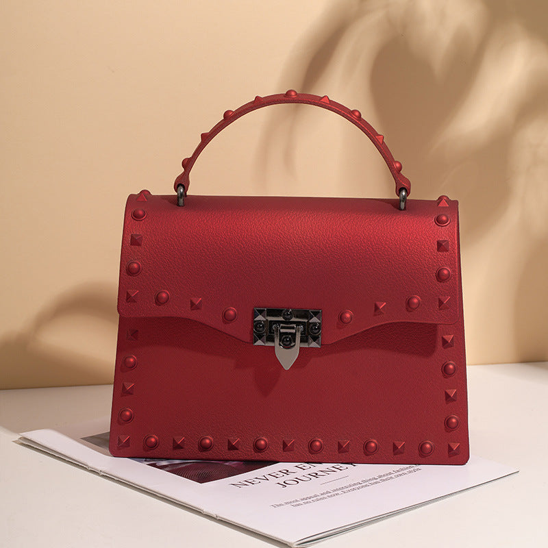 Sac à main en PVC pour femmes eprolo, sac diagonal avec rivets en diamant colorés, poignée main et bandoulière.