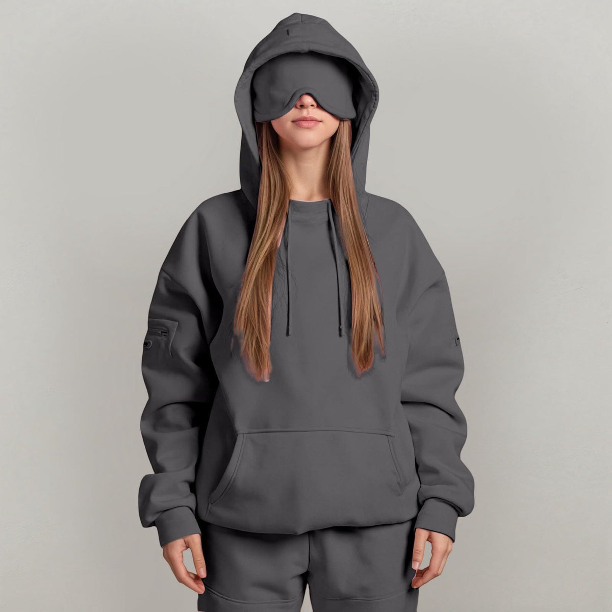 Casual Pullover Hoodie with Built-in Eye Mask - HCDSHOP