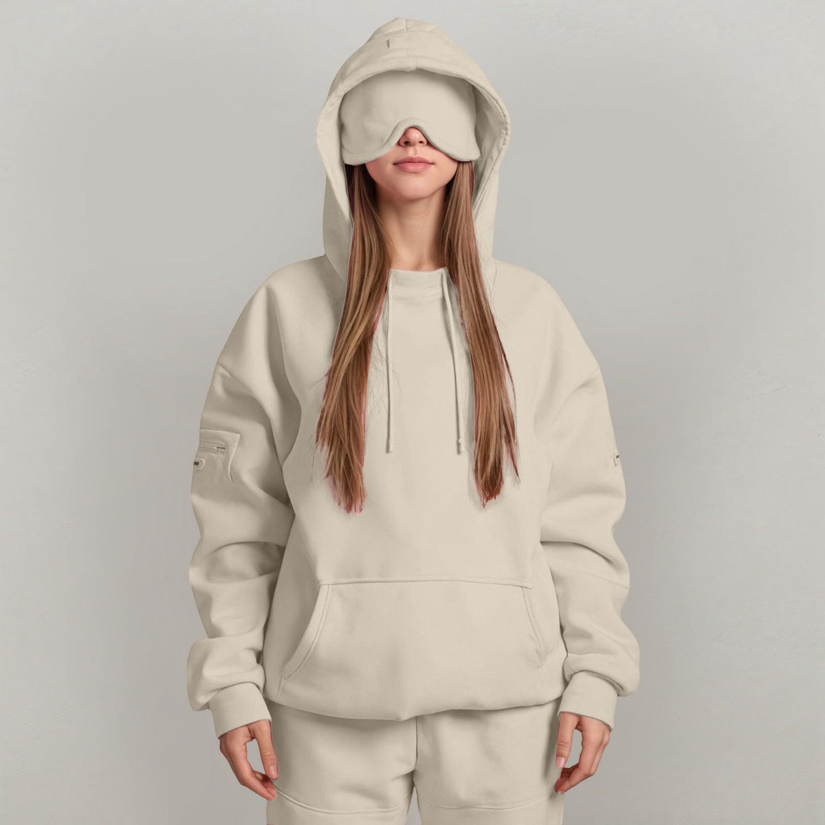 Casual Pullover Hoodie with Built-in Eye Mask - HCDSHOP