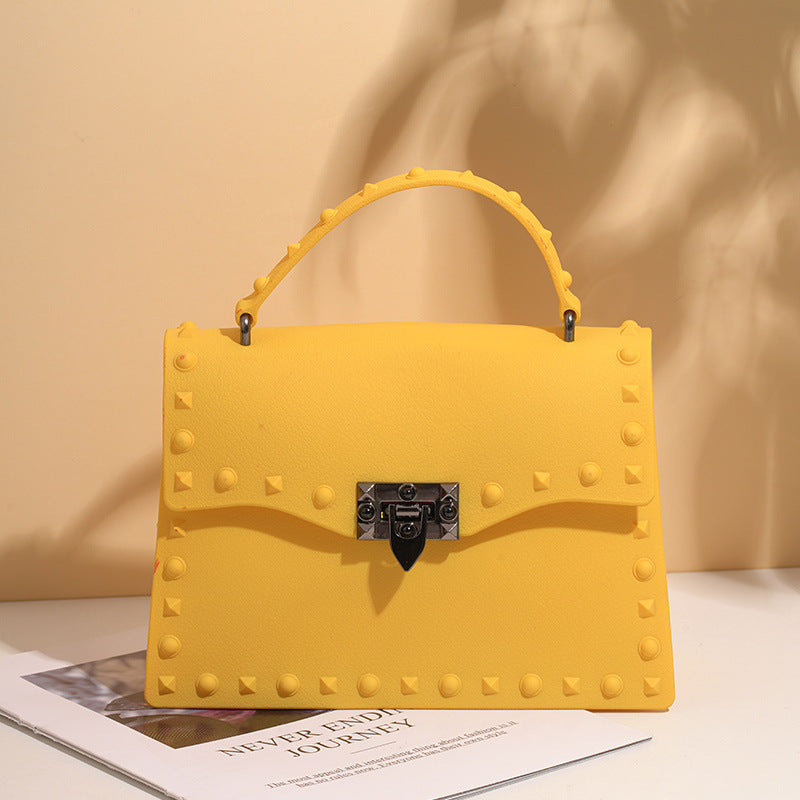 Sac à main en PVC pour femmes eprolo, sac en forme de jelly avec rivets en diamant colorés et poignée à une ou diagonale.