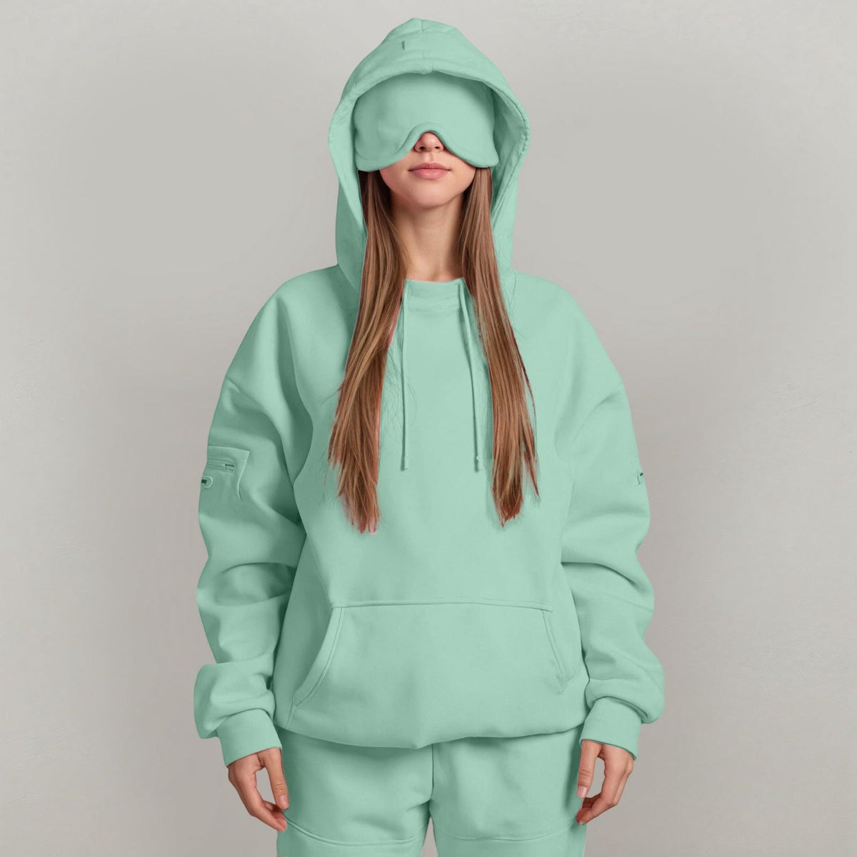 Casual Pullover Hoodie with Built-in Eye Mask - HCDSHOP 