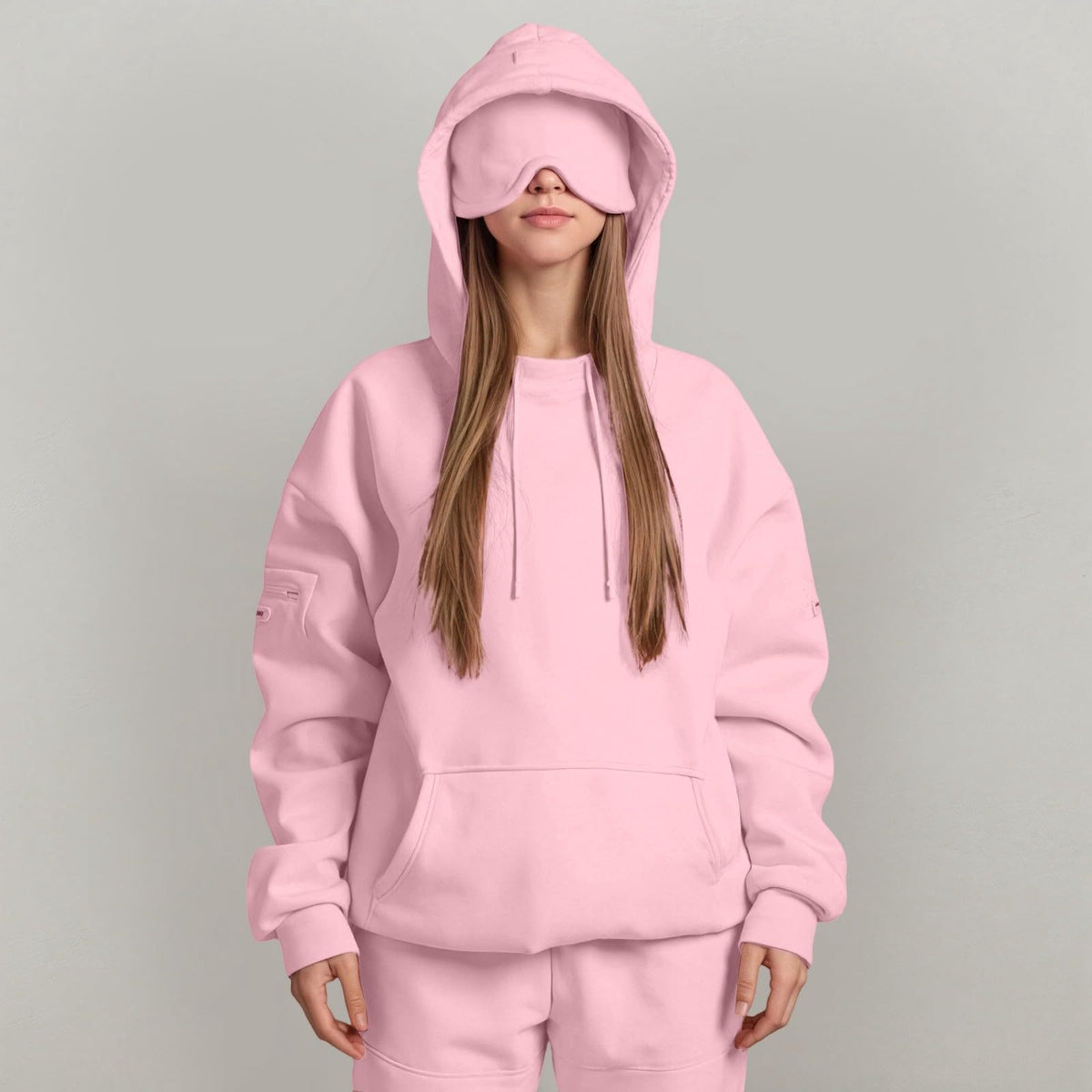 Casual Pullover Hoodie with Built-in Eye Mask - HCDSHOP 