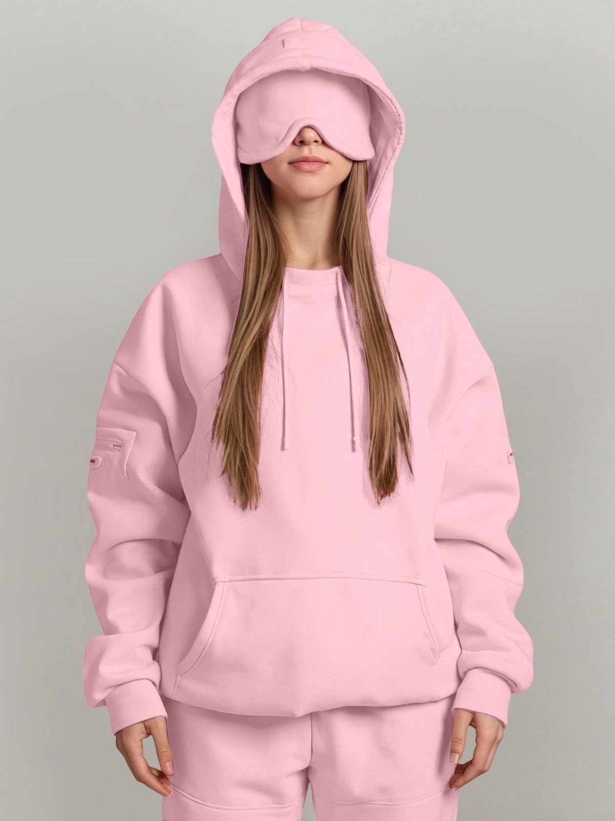 Casual Pullover Hoodie with Built-in Eye Mask - HCDSHOP 