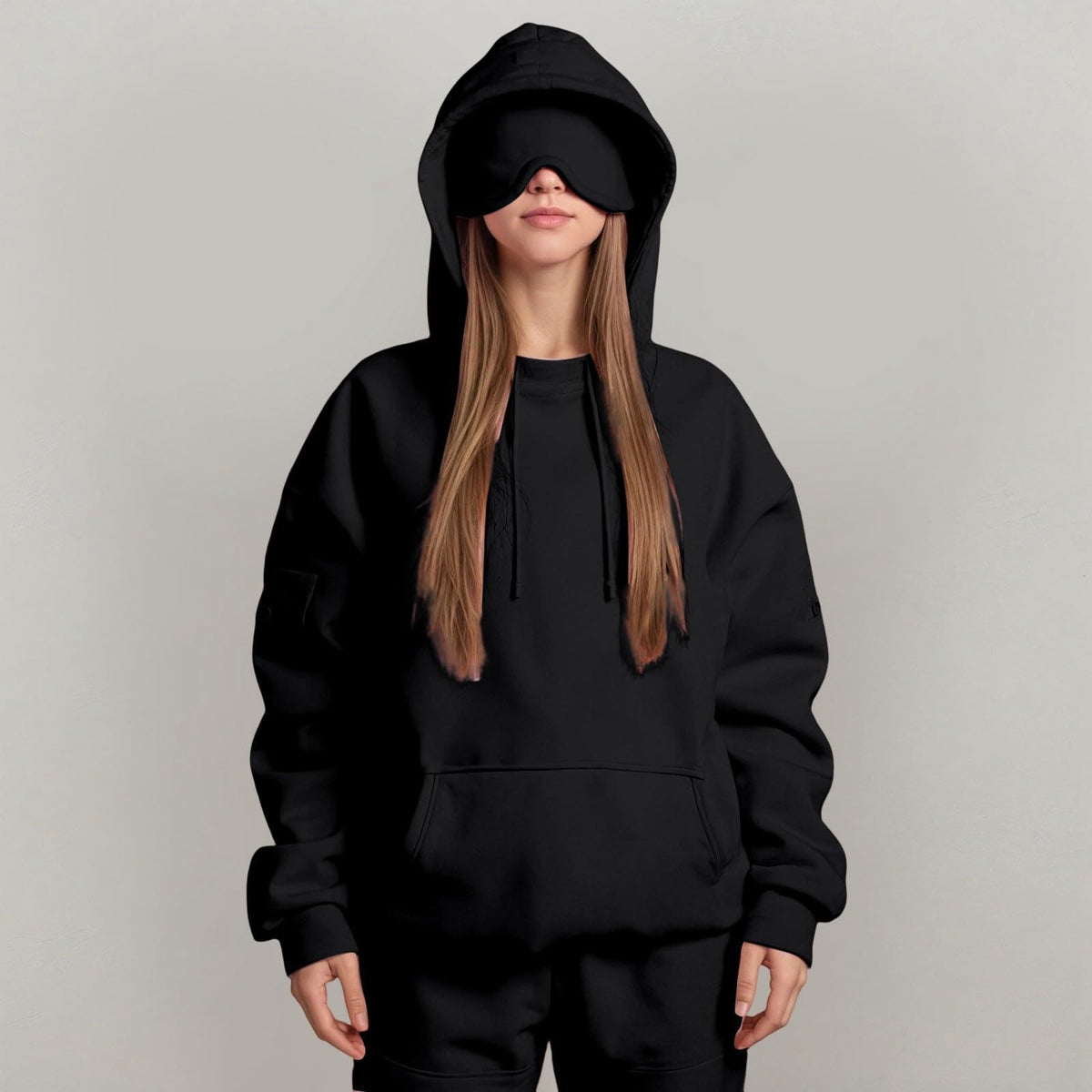 Casual Pullover Hoodie with Built-in Eye Mask - HCDSHOP 