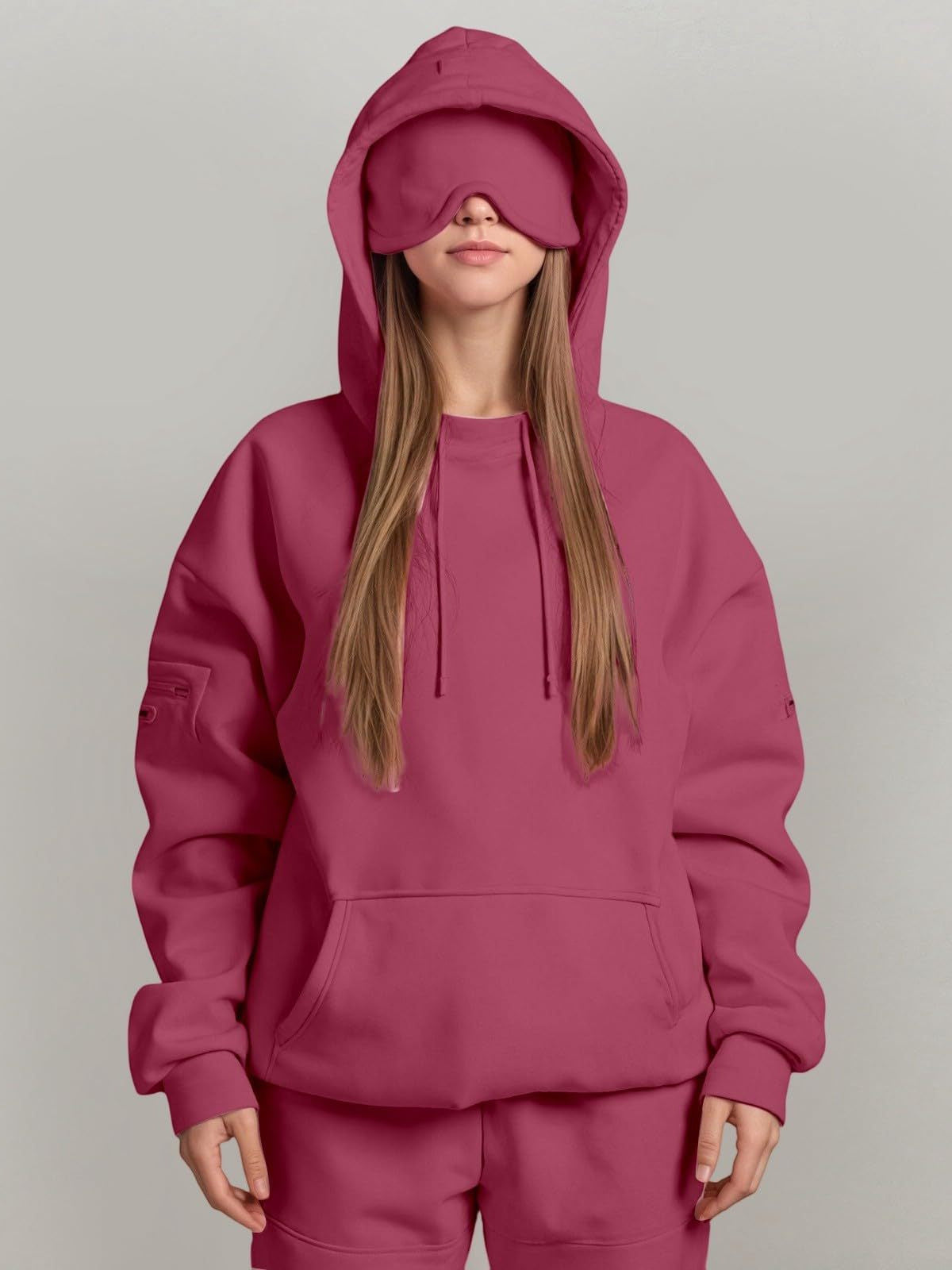 Casual Pullover Hoodie with Built-in Eye Mask - HCDSHOP 